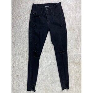 Enjean Size 3 Womens Jeans Black Mid Rise Skinny Stretch Distress